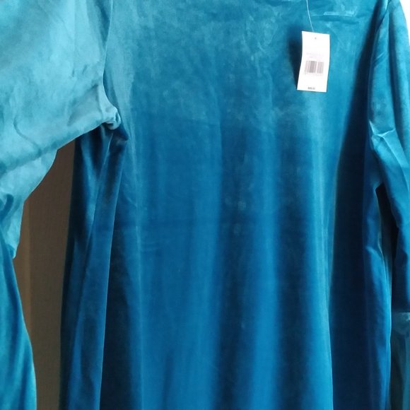 THE LIMITED Size L Mykonos BLUE Velvet Bell Sleeve Keyhole Tie Back Blouse ~New - Picture 8 of 12